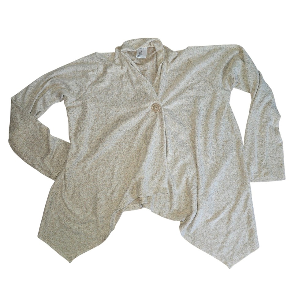 SERRA Womens Cardigan Sweater Size L Beige‎ Brown Open Front Button Long Sleeve